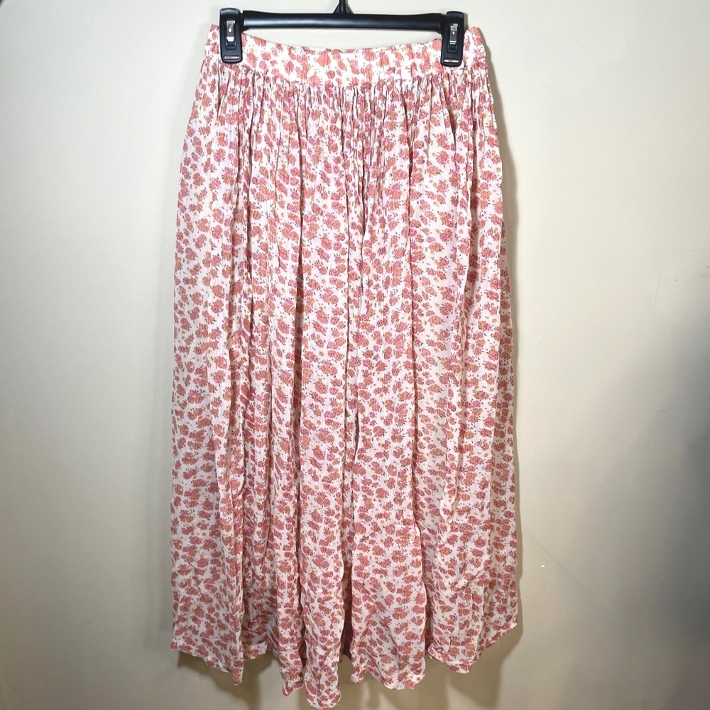 Vintage Ditsy Floral Pink Flowy and Full Maxi Skirt S